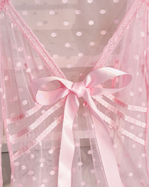 Plus Size Sexy Pink Polka Dot Mesh Robe Set