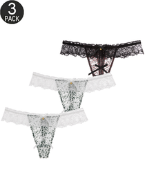 3-Pack Sexy Leopard Print Lace Trim Bell-Decorated Thongs