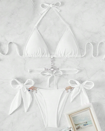 Rhinestone Cutout Back Tie Bikini