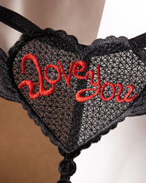 Heart Pearl Sheer Jacquard Embroidered Thong
