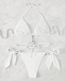 Rhinestone Cutout Back Tie Bikini