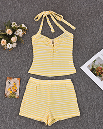 Sexy Beach Vacation Striped Halter Bikini Set