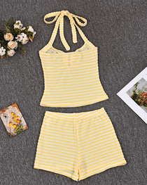 Sexy Beach Vacation Striped Halter Bikini Set