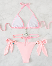 Rhinestone Cutout Back Tie Bikini