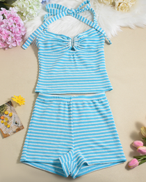 Sexy Beach Vacation Striped Halter Bikini Set