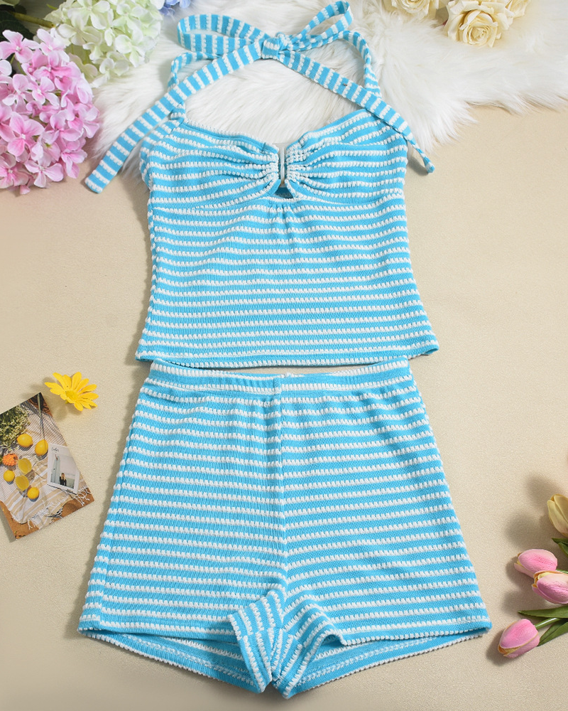 Sexy Beach Vacation Striped Halter Bikini Set