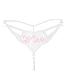 Heart Pearl Sheer Jacquard Embroidered Thong