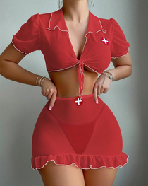 Sexy Sheer Mesh Nurse Uniform Role-Play Lingerie Set