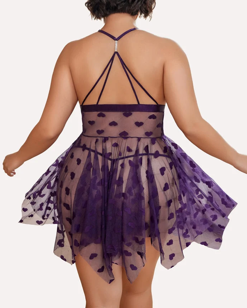 Sexy Heart Cutout Lace Front-Closure Nightdress