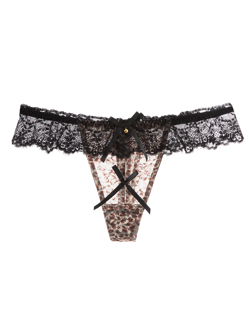 3-Pack Sexy Leopard Print Lace Trim Bell-Decorated Thongs