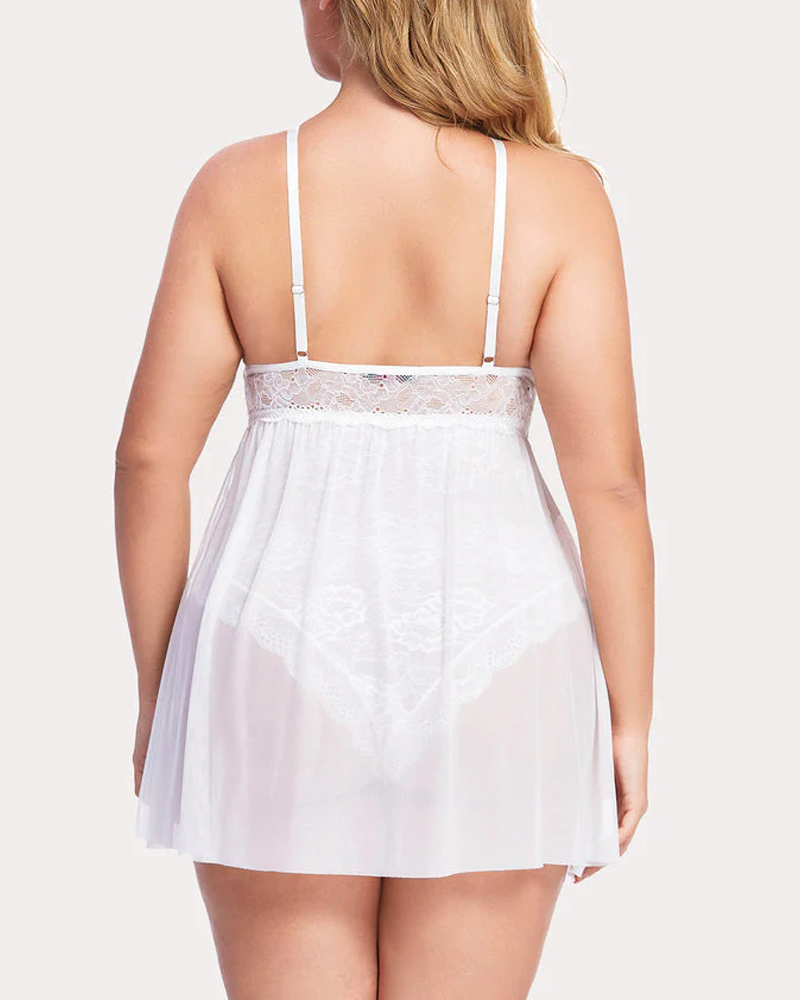 Plus Size Sexy Lace Teddy with Crisscross Front Straps