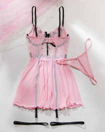 Sexy Sheer Mesh Printed Lace Push-Up Spaghetti Strap Lingerie