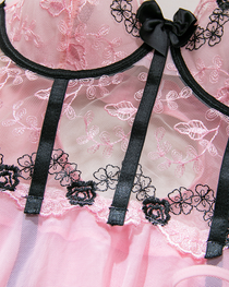 Sexy Sheer Mesh Printed Lace Push-Up Spaghetti Strap Lingerie