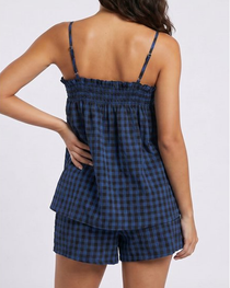 Breathable Plaid Cotton Linen Camisole Shorts Pajama Set