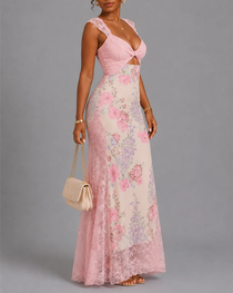 Sexy Floral Lace Cutout Bodycon Dress