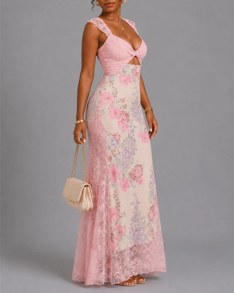 Sexy Floral Lace Cutout Bodycon Dress