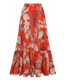 One Shoulder Red Plant Print Swimsuit Set