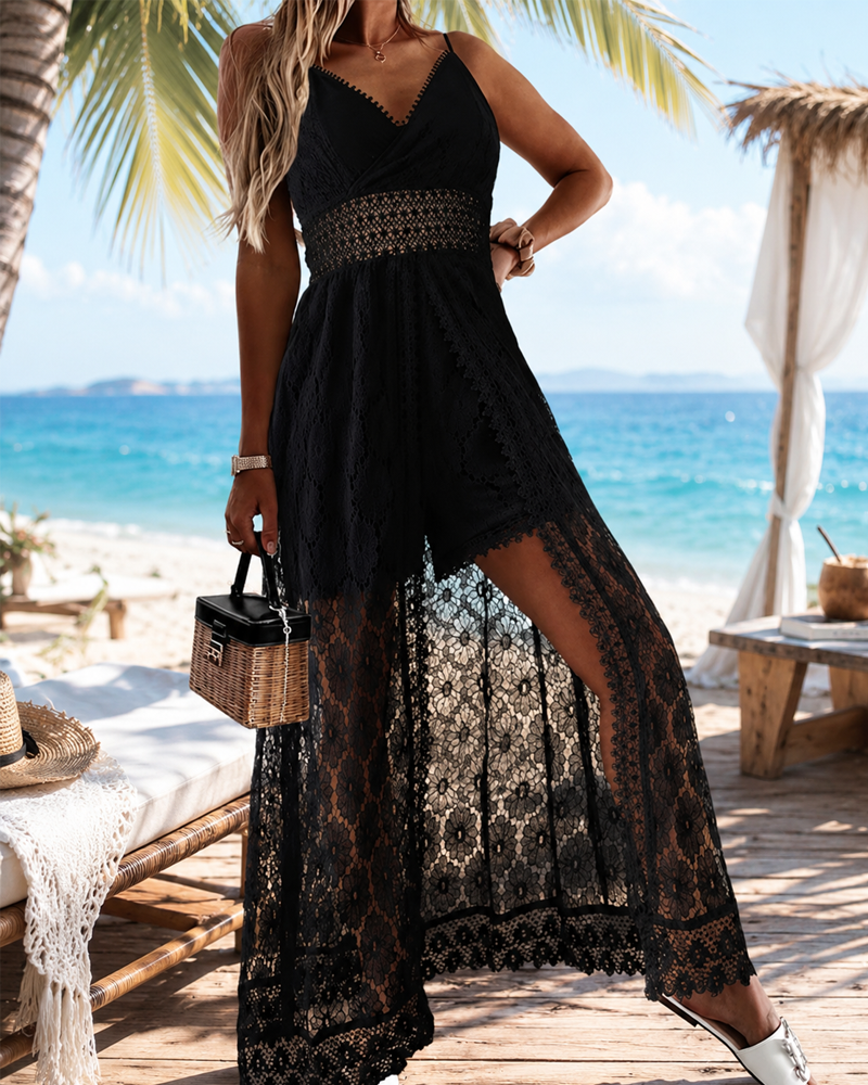 Sexy Lace Bodysuit Romper with Sheer Cape Main image
