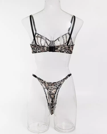 Sexy Leopard Print Cutout Sheer Mesh Lingerie Set