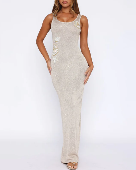 Vacation Style Crew Neck Sleeveless Knit Bodycon Dress