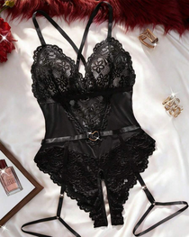 Sexy Lace Heart Buckle Bodysuit Lingerie