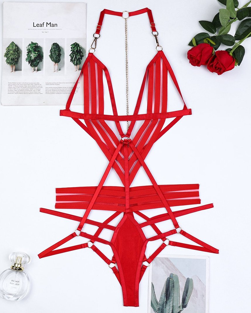 Sexy Sheer Strappy Line Detail Bodysuit