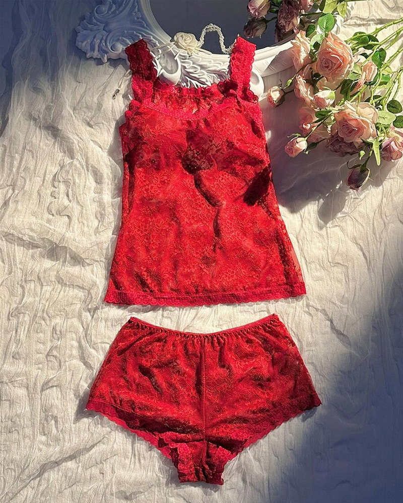 Sexy Sheer Lace Strappy Lingerie Set