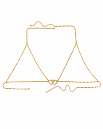 2-Piece Set Sexy Rhinestone Double-Heart Cutout Body Chain