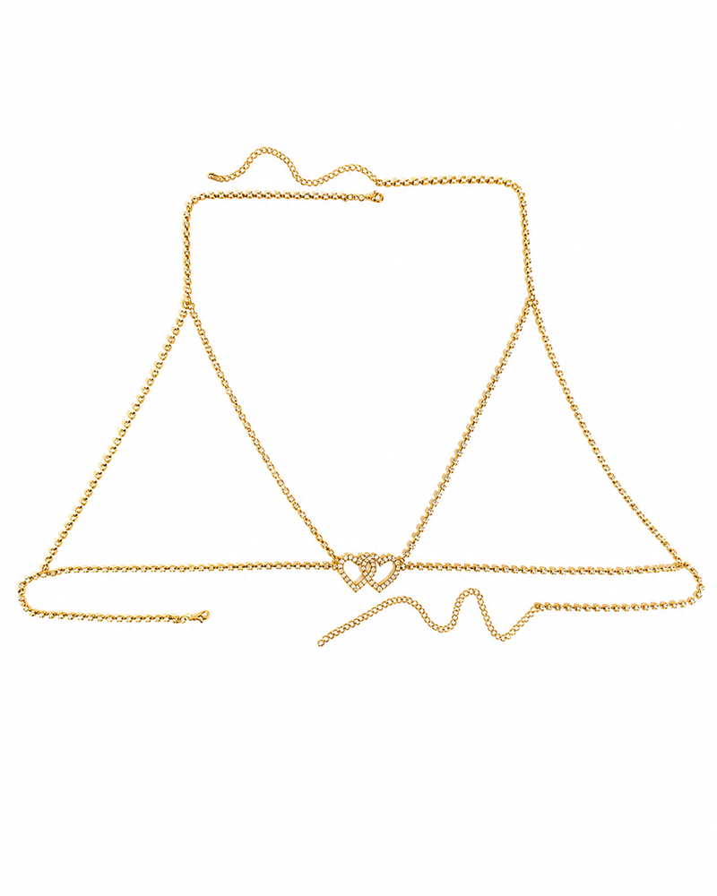 2-Piece Set Sexy Rhinestone Double-Heart Cutout Body Chain