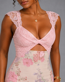 Sexy Floral Lace Cutout Bodycon Dress