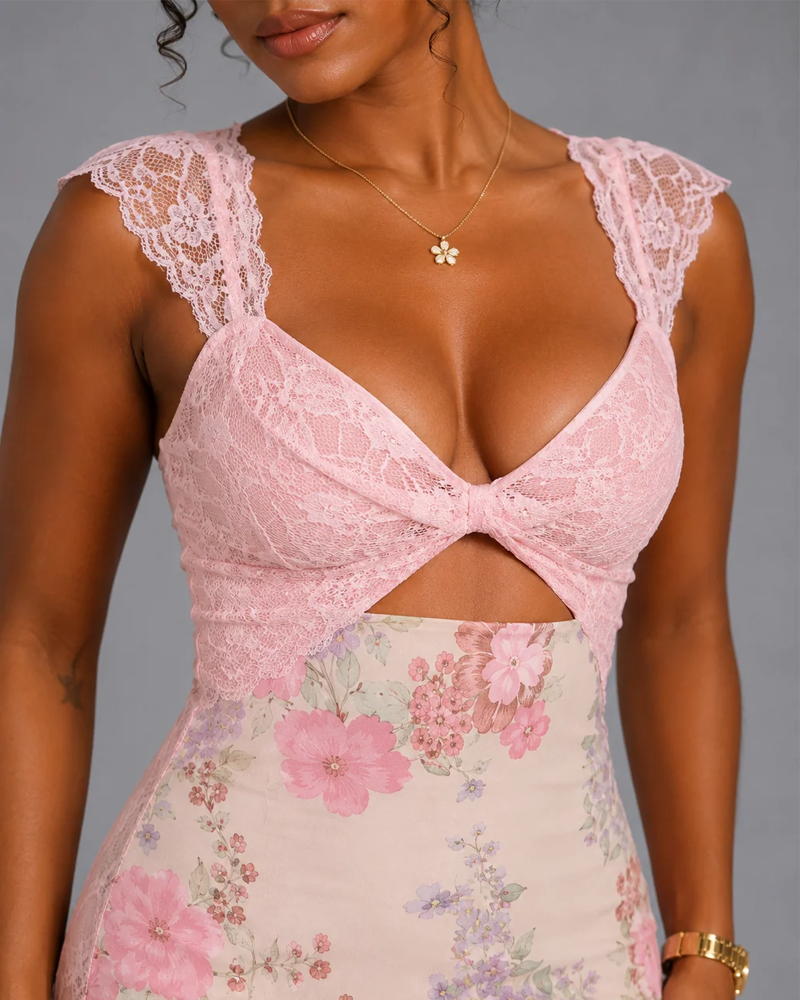 Sexy Floral Lace Cutout Bodycon Dress