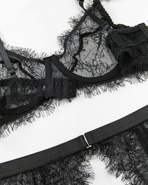 Sexy Eyelash Lace Cutout Lingerie Set