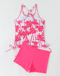 Printed Bodycon Backless Drawstring Slim-Fit Two-Piece Swimsuit