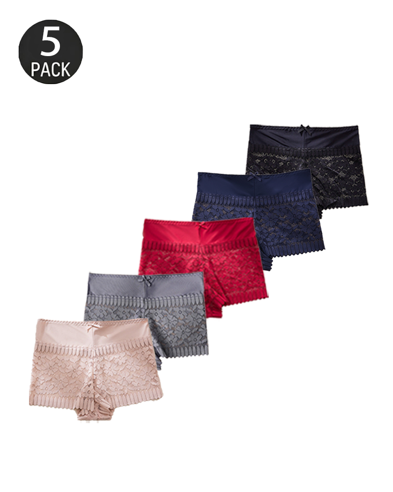 Sexy Hollow-Out Lace Mid-Rise Breathable Boyshorts
