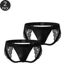 2-Pack Sexy Men's Low-Rise Cutout Lace Thongs