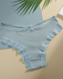 Women's Underwear Threaded Cotton Underwear Cute Bow Low Waist Bikini Lace Panties For Women