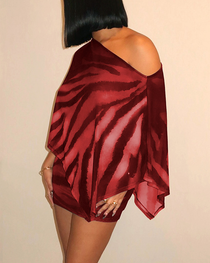 Sexy Claw Print One-Shoulder Top with Cape & Bodycon Skirt Set