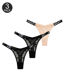Sexy Heart Lace Thong Panties 3-Pack