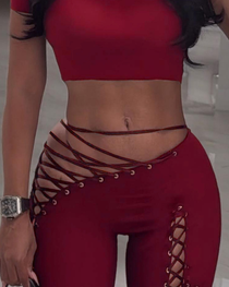 Sexy Tie-Up Tank Top & Lace-Up Pants Two-Piece Set
