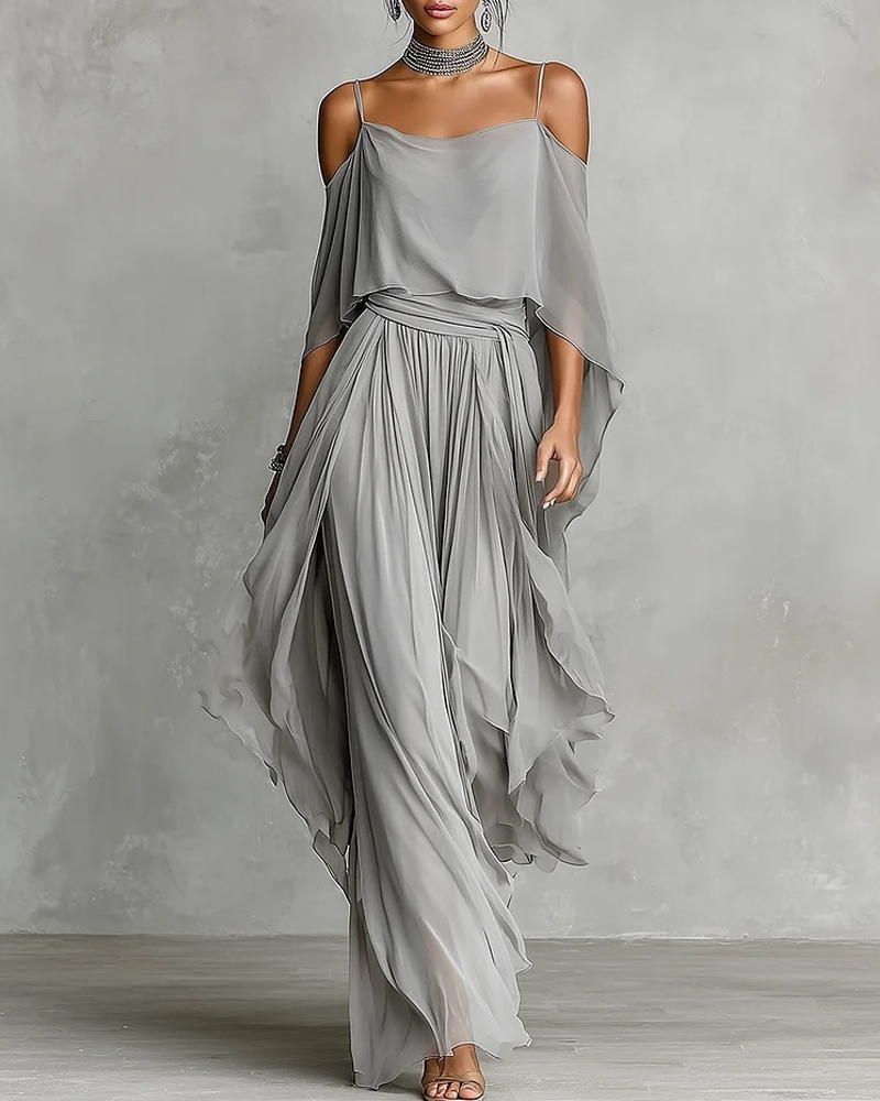 Chiffon Off-Shoulder Cami Wide-Leg Pants Set Main image