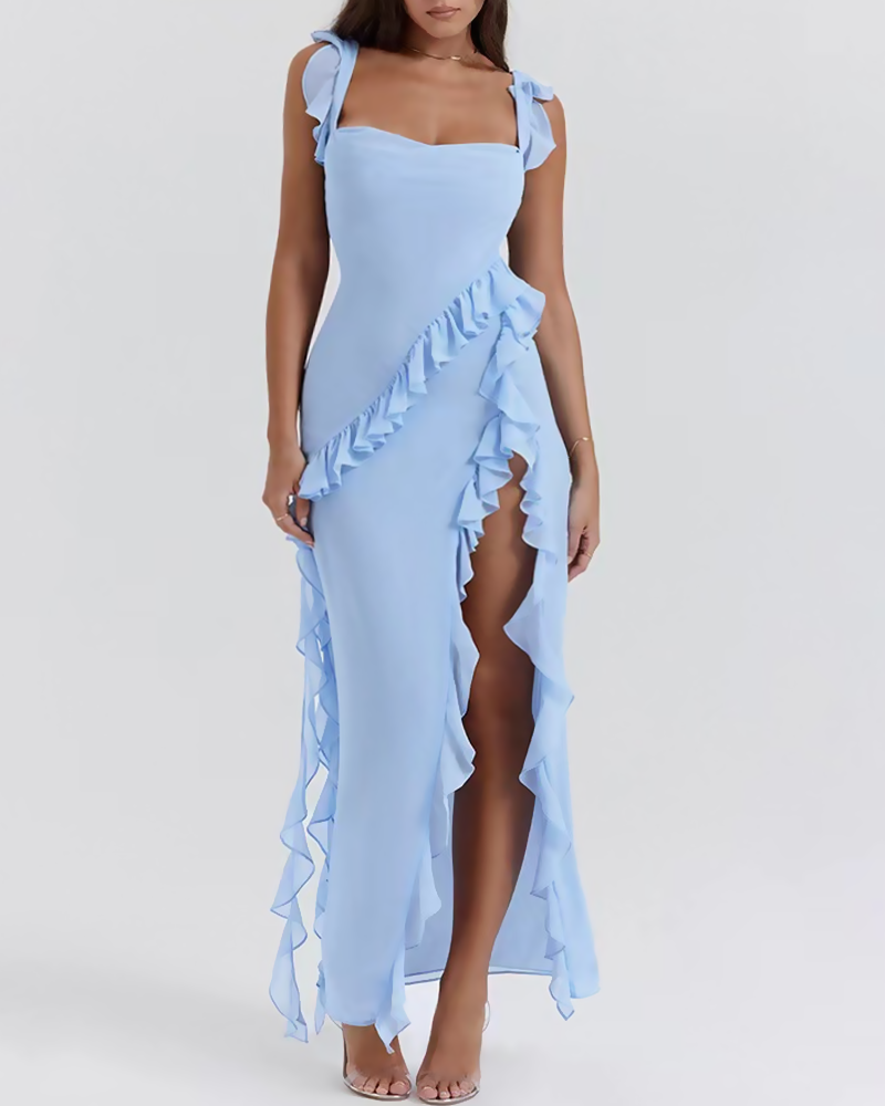 Sexy Ruffle Trim Slit Maxi Dress Secondary image