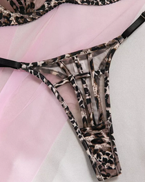 Sexy Leopard Print Cutout Sheer Mesh Lingerie Set
