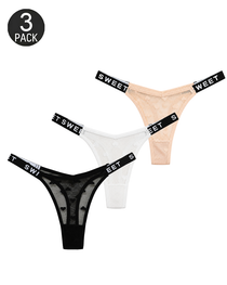 Sexy Heart Lace Thong Panties 3-Pack