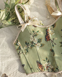 French Style Bow Lace-Up Floral Sexy Body Shaper Women's Sling Printed Slim-Fit Vest Corset