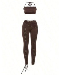 Sexy Tie-Up Tank Top & Lace-Up Pants Two-Piece Set