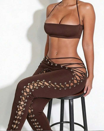 Sexy Tie-Up Tank Top & Lace-Up Pants Two-Piece Set