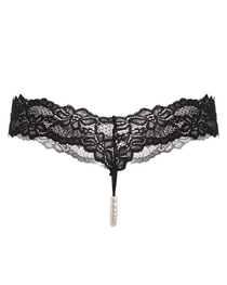 Pearl Decor See-Through Lace Thong