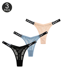 Sexy Heart Lace Thong Panties 3-Pack