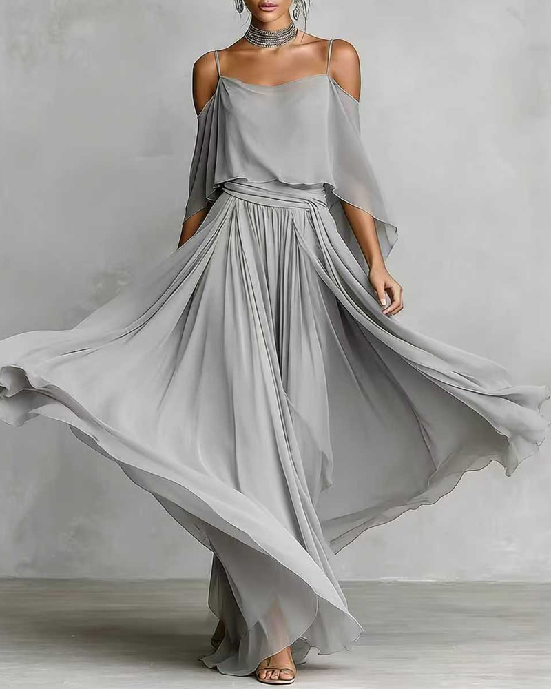 Chiffon Off-Shoulder Cami Wide-Leg Pants Set Secondary image