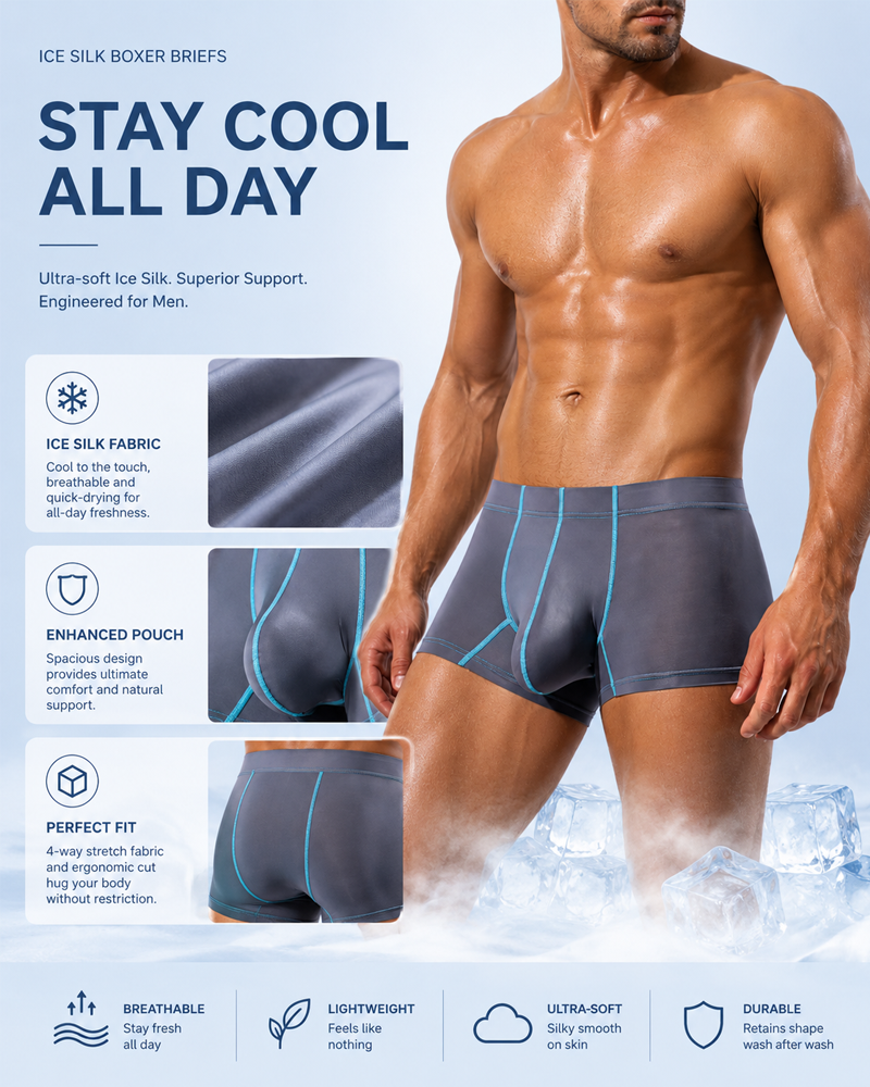 Men’s Ice Silk Comfortable Breathable Large Pouch Boxer Briefs Secondary image